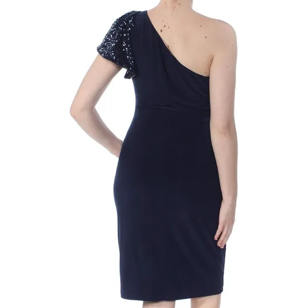 Lauren Ralph Lauren Navy One Shoulder Sequin Accent Cocktail Dress Size 14 - Image 2