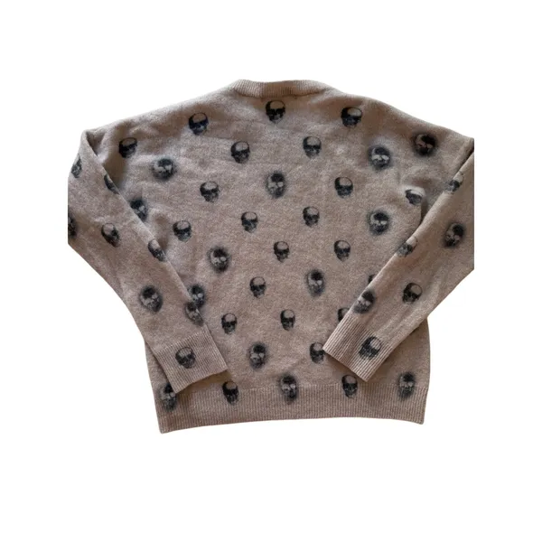 Skull Cashmere 100% Cashmere Skull Print Sweater | Women's Small | Taupe/Blush - Image 7