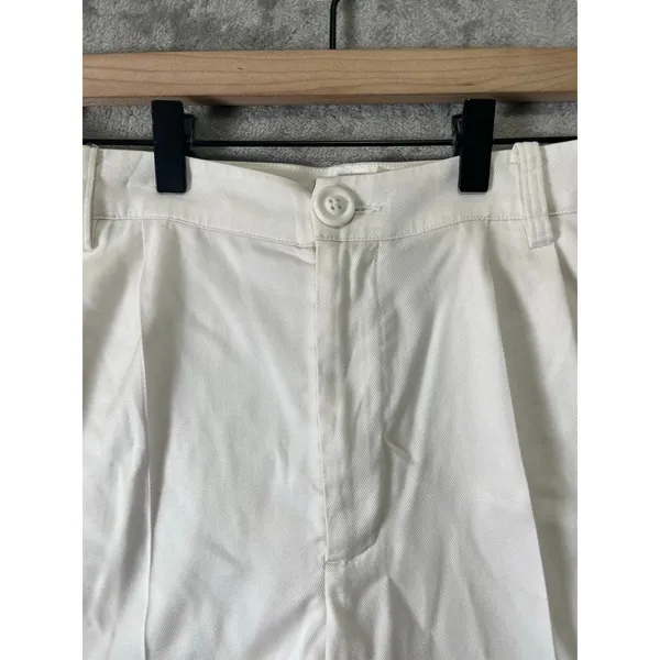 Alice +‎ Olivia Pleated Cuff Shorts Off White High Rise Tailored Size 12 Classic - Image 2