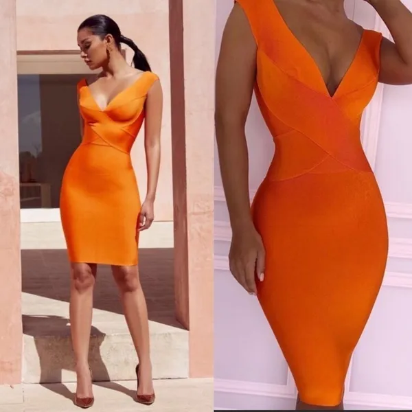 HOUSE OF CB 'Ginevra' Orange Cross Front Bandage Dress‎ /Size XS NWOT - Image 2
