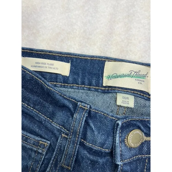 Universal Thread Womens High Rise Flare‎ Jeans Comfort Stretch Blue Size 00R New - Image 4