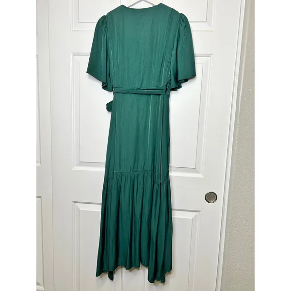 In Loom Wrap Dress Medium Green Ruffle Flutter High Low - Image 3
