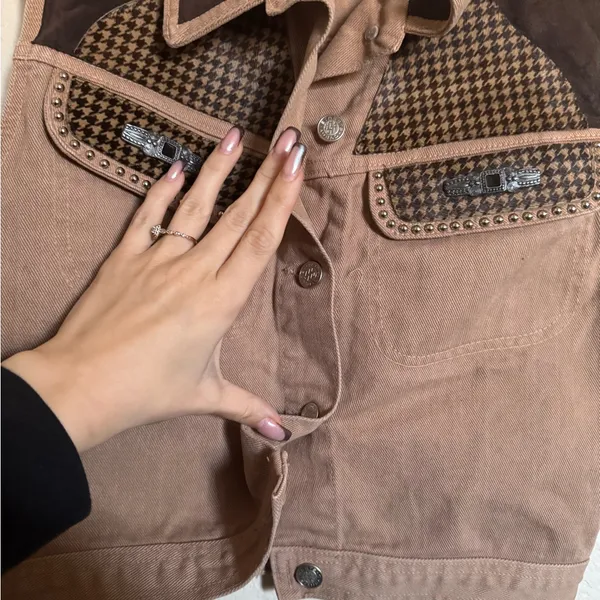 Vintage‎ Y2K Cache Western Denim Vest Sz M in Brown Multi Color - Image 4