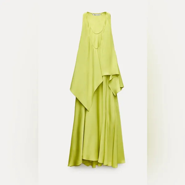 NWT Zara Lime Green Asymmetrical Midi Dress Bloggers Faves - Image 5