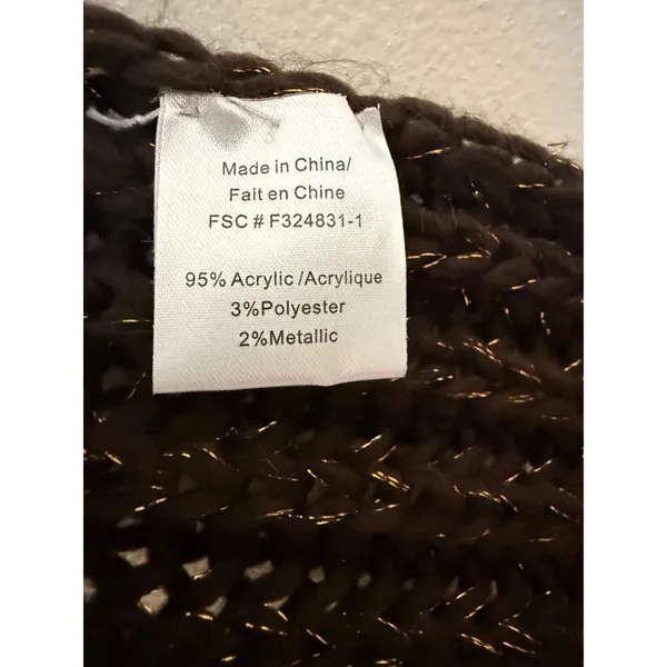 Unbranded Knit Scarf Women OS Brown Excellent Metallic Gold Thread Fringed Trim - Image 3