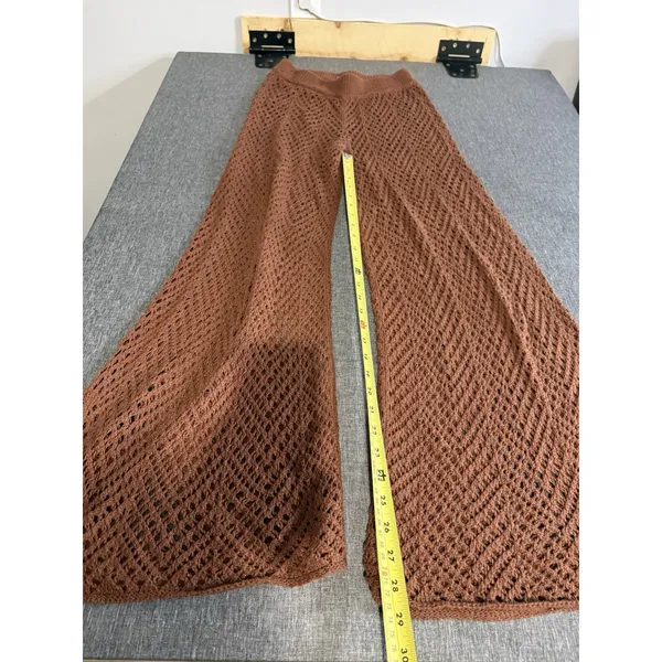 Wild Fable Dark Brown Crochet Beach Wide Leg Pants Sz S Cover Up Boho Hamptons - Image 6