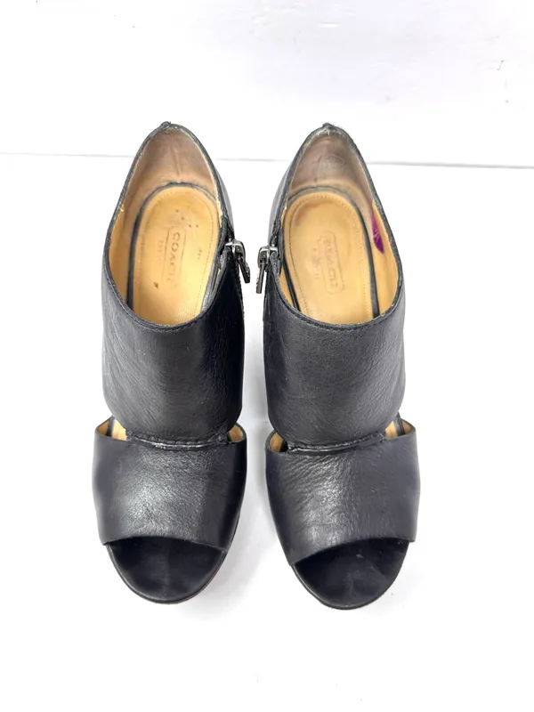 COACH black leather peep toe wedge shoes, size 8.5B - Image 4