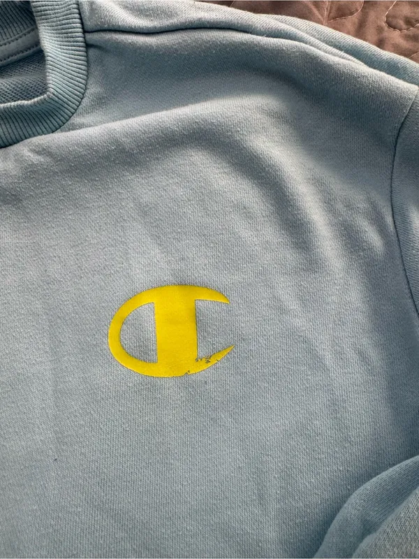 Champion Pale Blue Crewneck Sweatshirt with Yellow Logo - Image 3