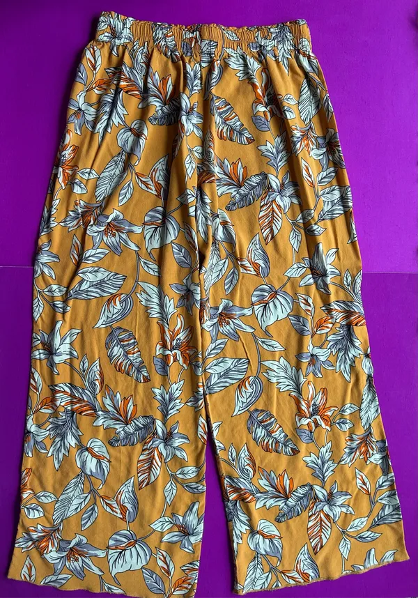 Breeze Ever Mustard Botanical Pattern Wide Leg Coastal Grandma Trouser Pants - Image 3