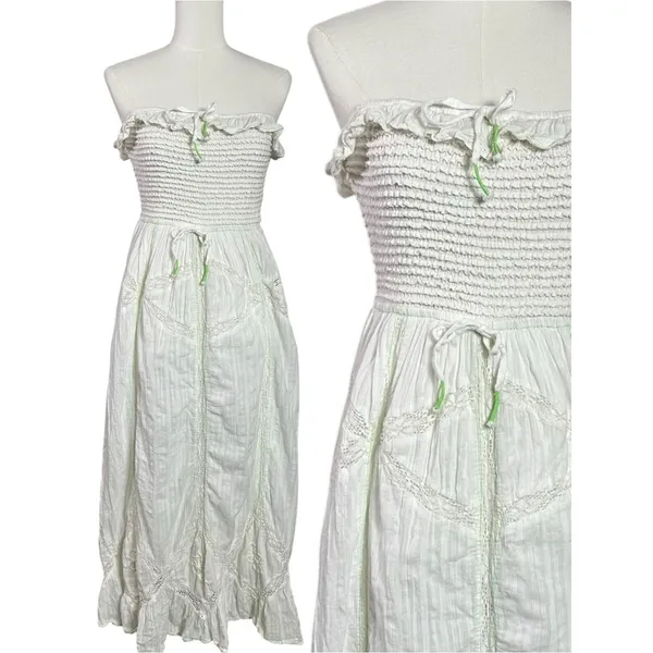 Free People Ethereal Cottage Prairie White Lace Hi Hello Midi Dress Medium - Image 8
