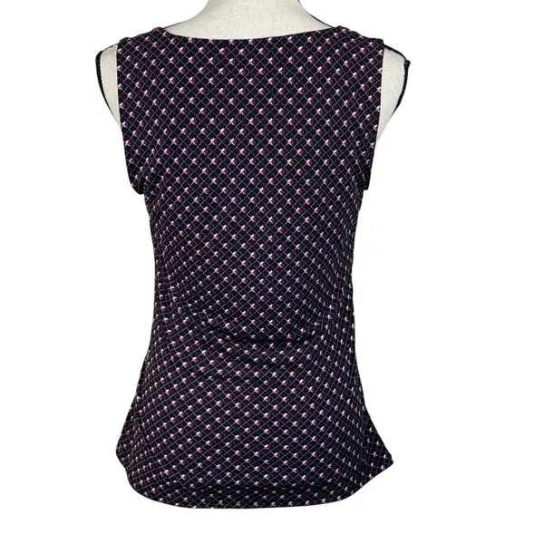 WHBM Small Top Geometric Sleeveless Stretch Draped Neck Ruched Sides Purple - Image 4