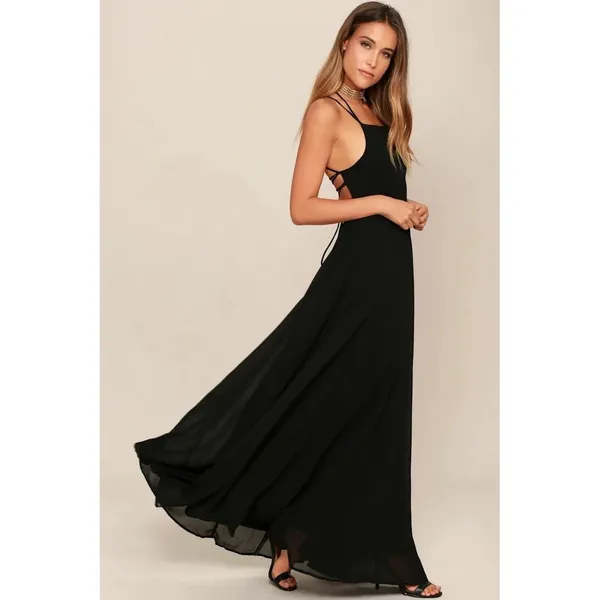 Lulus Strappy To Be Here Black‎ Lace-Up Maxi Dress Size Medium Black Backless - Image 12