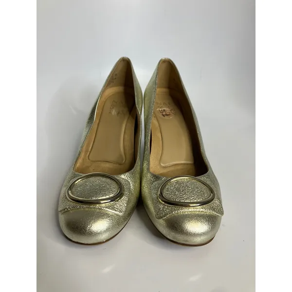 Naturalizer Wright Pumps Women 7.5M Gold Good Metallic Block Heel Buckle Leather - Image 2