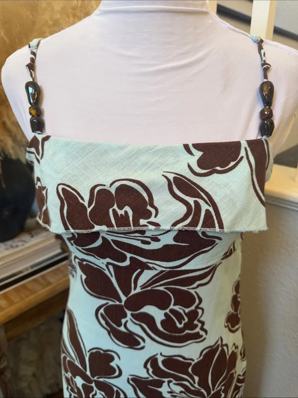 Anthropologie Paper Heart Blue Brown Linen Blend Floral Maxi Dress Size XS - Image 3