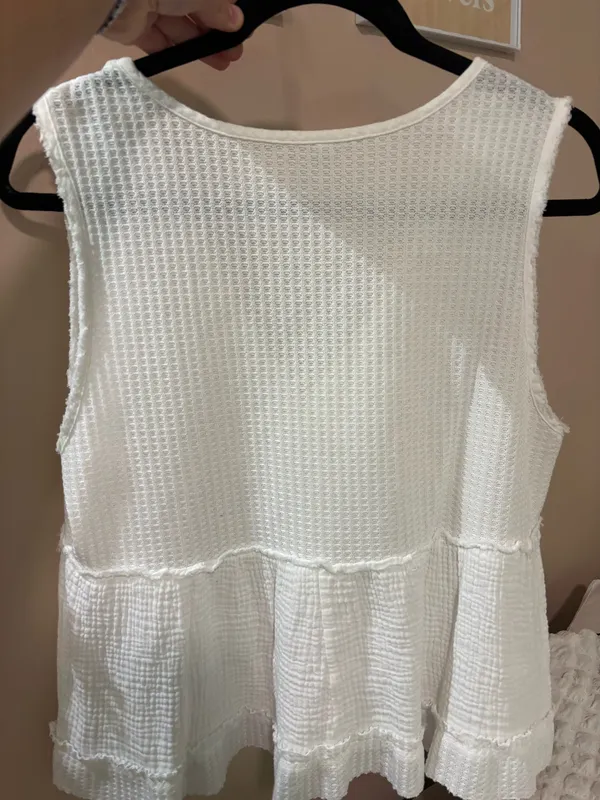 White Waffle Babydoll Blouse - Image 3