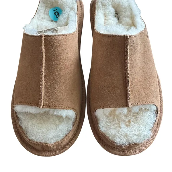 UGG Slippers Mens Size 6 Brown Suede Shearling‎ Lined Mule Slip On Comfort - Image 2
