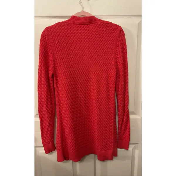 L.L. Bean Woven Knit Coral 100% Cotton Open Front Cardigan, sz M - Image 5