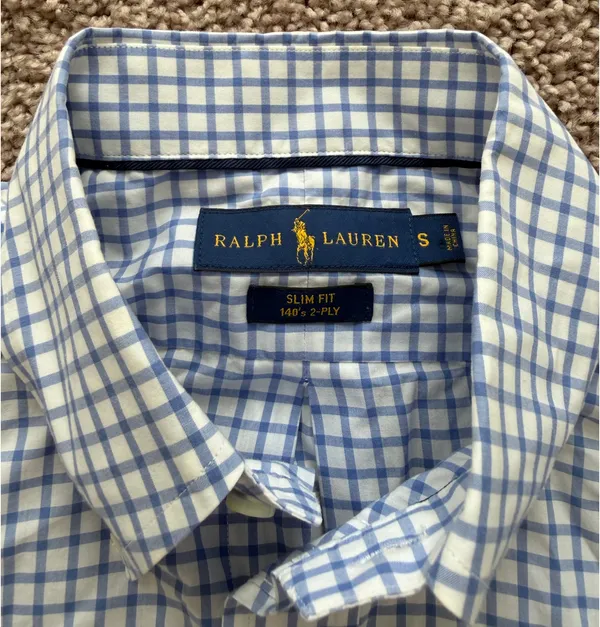 Ralph Lauren Light Blue and White Checked Button-Down Shirt - Image 2