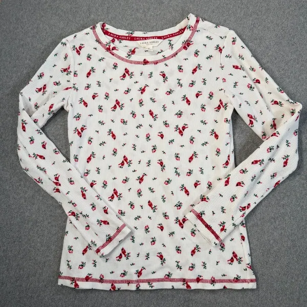 Laura Ashley Women's Small Waffle Knit Thermal Pajama Set Red Cardinal Bird - Image 2