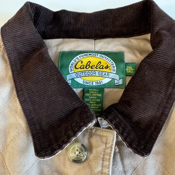 Cabela’s Tan Brown Corduroy Collar Quilated Canvas Barn Jacket Chore Coat 2XL - Image 9