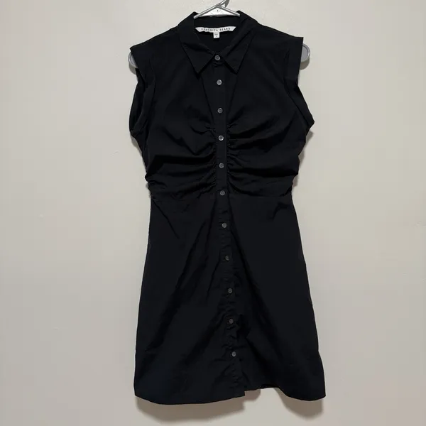 Veronica Beard Black Ferris Stretch Poplin Ruched Shirt Dress Size 4 - Image 3