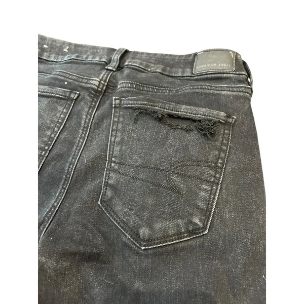 American Eagle Distressed Skinny Jeans Black Ripped High Waisted Womens Size 4 - Image 3