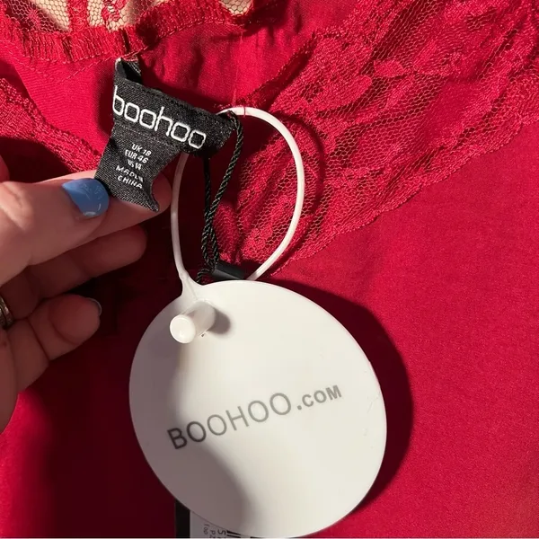 Boohoo Plus Women's Size 14 Lace‎ Trim Woven Cami Top Fuschia Pink Red V-Neck - Image 11