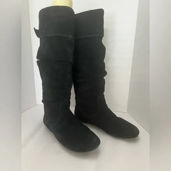 Gianni Bini Black Suede Slouch Knee High low heel Boots Foldover Cuff Size 8M - Image 2