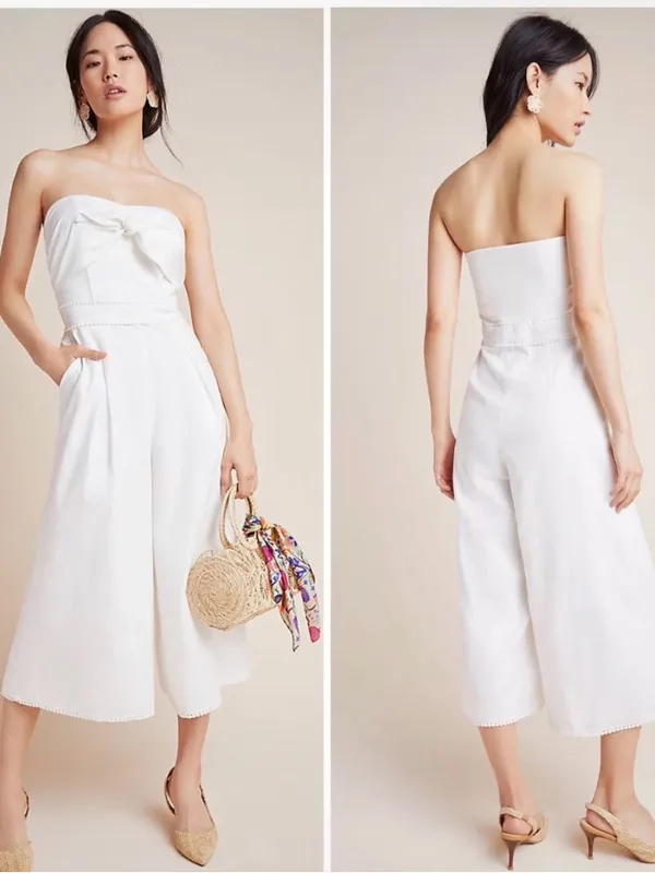 Greylin strapless linen-blend wide-leg Culotte Jumpsuit Size Medium - Image 8