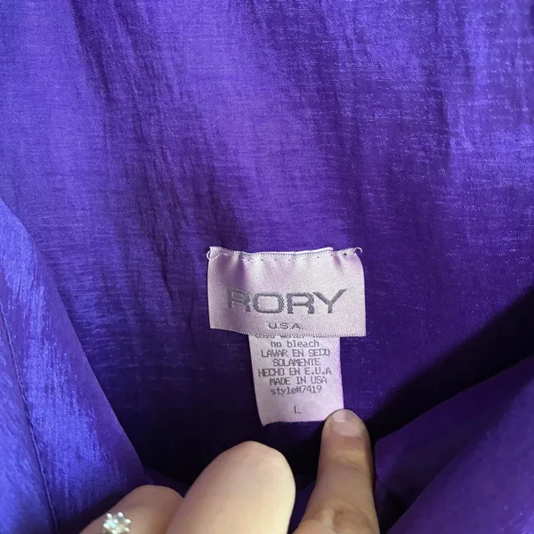 Vintage Rory U.S.A. One Shoulder Ruffle Cocktail Dress L Purple Textured y2k - Image 3