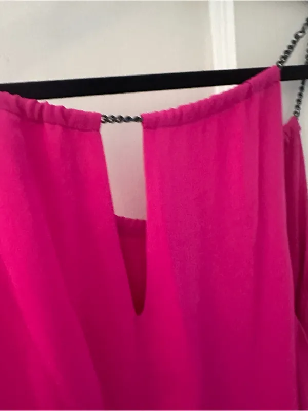 Amanda Uprichard nwt hot pink dress drop waist lined chain halter ruffle MEDIUM - Image 13