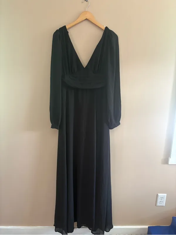 Lulus Love You So Black Long Sleeve Maxi Dress Size Medium NWT V Neck Tie Back - Image 5