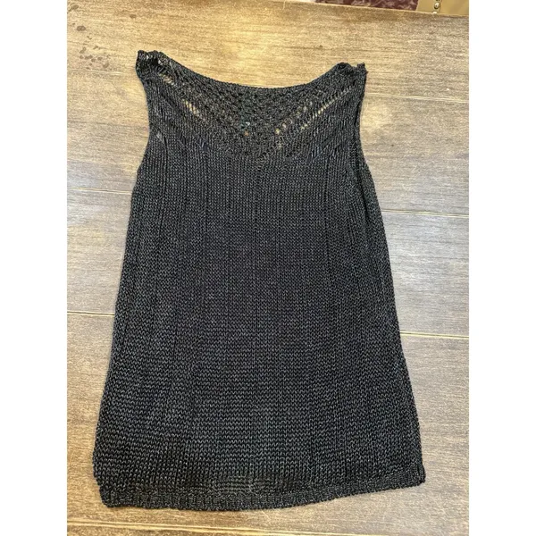 Lauren Ralph Lauren Metallic Open Knit Sleeveless Blouse‎ Black/Blue Crochet - Image 3