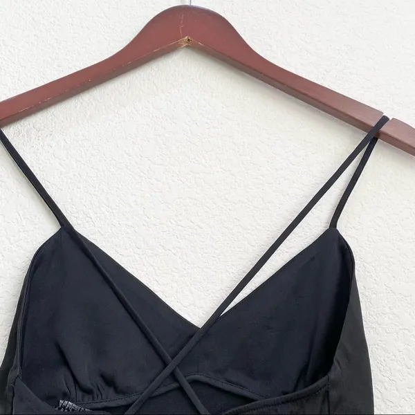 ZARA Black Criss Cross Back Satin Mini Slip Dress M - Image 9