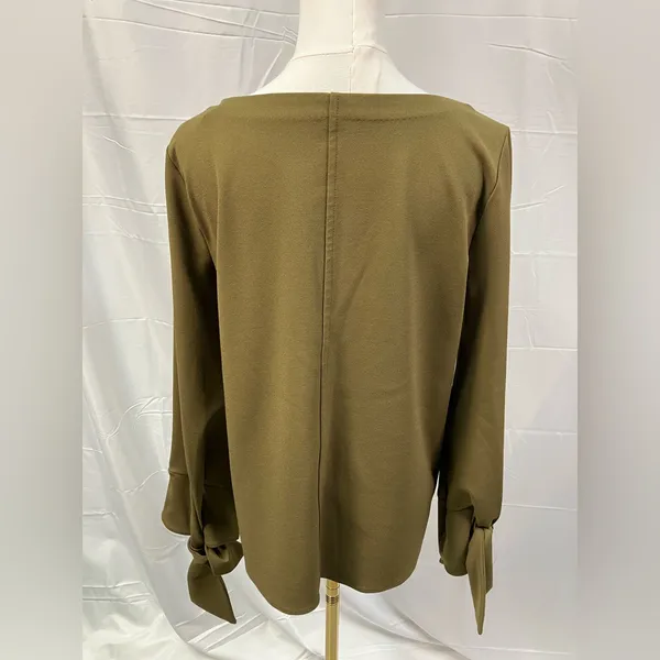 Ann Taylor Long Sleeve Tie Sleeve‎ Blouse Green Round Neck Womens Medium - Image 7
