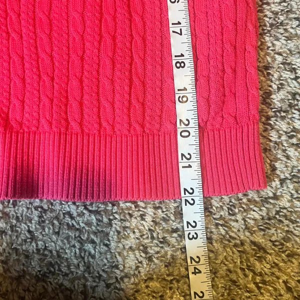 Talbots Pink‎ Cable Knit V Neck Sweater Women's Size Small Pima Cotton - Image 4