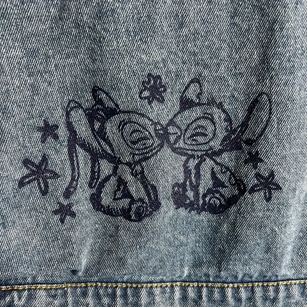 Disney Stitch Denim Jean Trucker Jacket Embroidered and Drawings Urban - Image 8