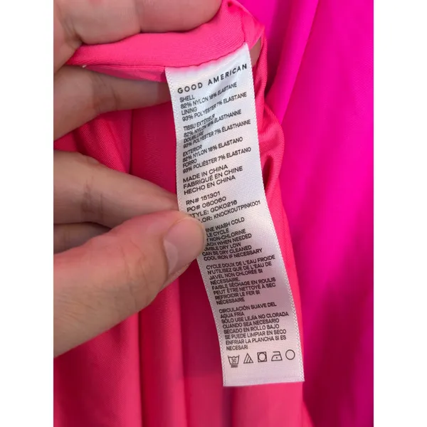 Good American Hot Pink Neon Dress Size‎ 8 Ruched Side Slit Spaghetti Strap NEW - Image 5