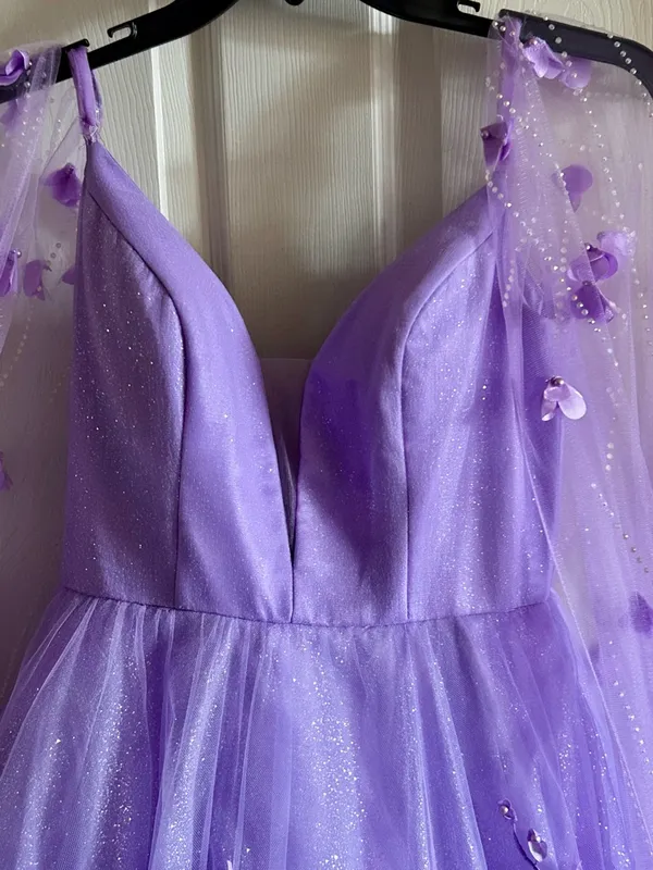Ellie Wilde Lilac Embroidered Lace‎ Organza Sparkly Prom Dress w/Cape Sleeves 6 - Image 9