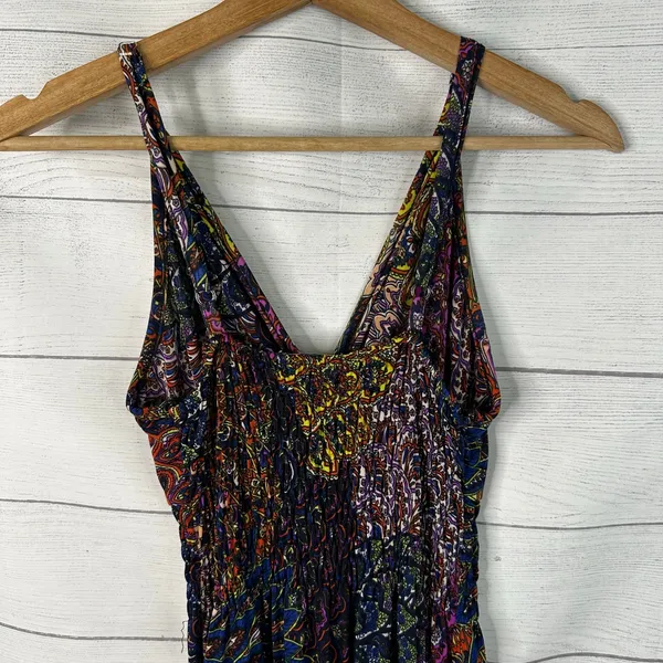 Gypsy Chic Maxi Dress Boho Paisley Print V-Neck Smocked Waist Sundress Festival - Image 5
