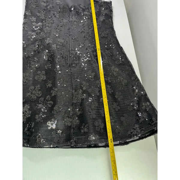 Glam ASOS DESIGN Black Sequin Floral Mesh Strapless Mini Bodycon‎ Dress size 2 - Image 9