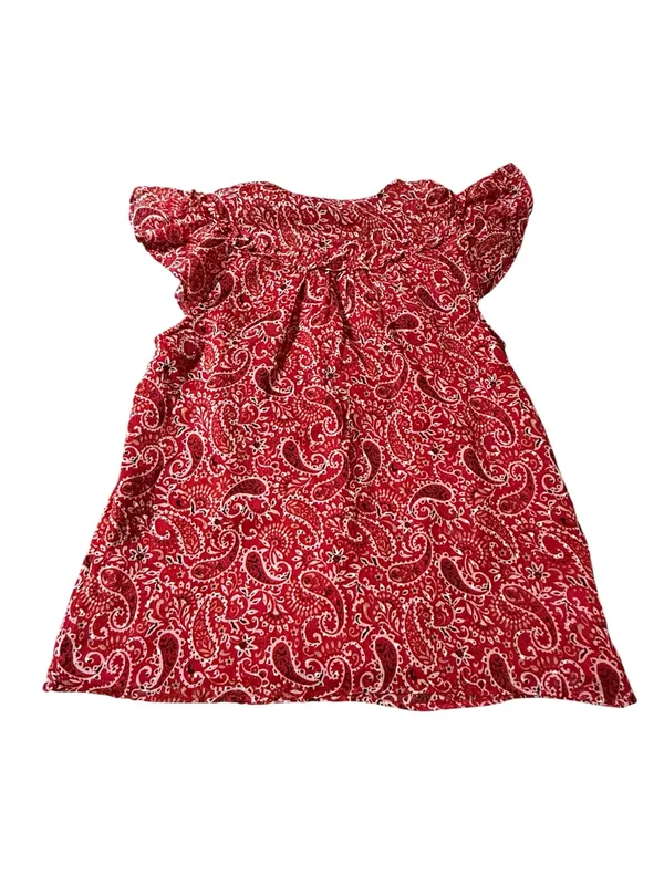 LOFT Red Paisley Flutter Sleeve Keyhole Ruffle Top Blouse Women's Size Medium M - Image 2