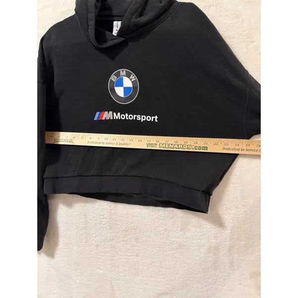 Puma BMW M Motorsport Cropped Hoodie Womens Large Black Pullover Sweatshirt - Image 4