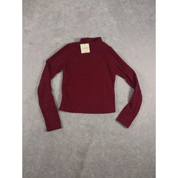 NWT Olivia Rae Top‎ – Women's M Fitted Cropped - Red Long Sleeve Ribbed - Image 3