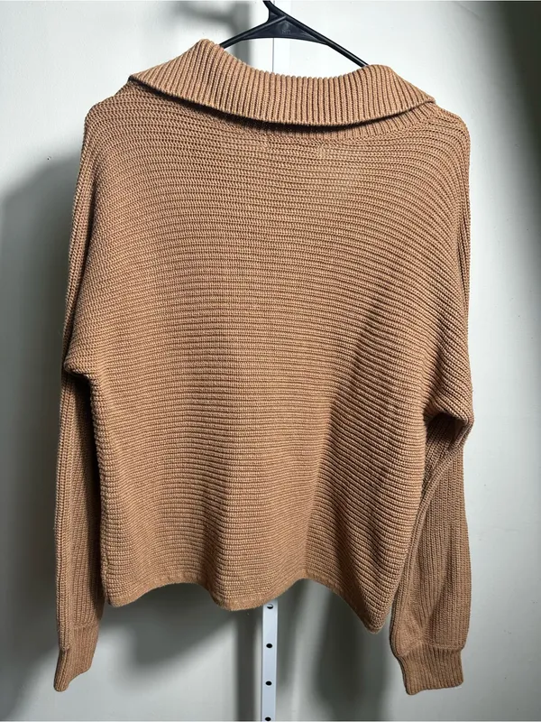 P222. Marled Women's Camel Collared Knit Sweater Tan Size M - Image 4