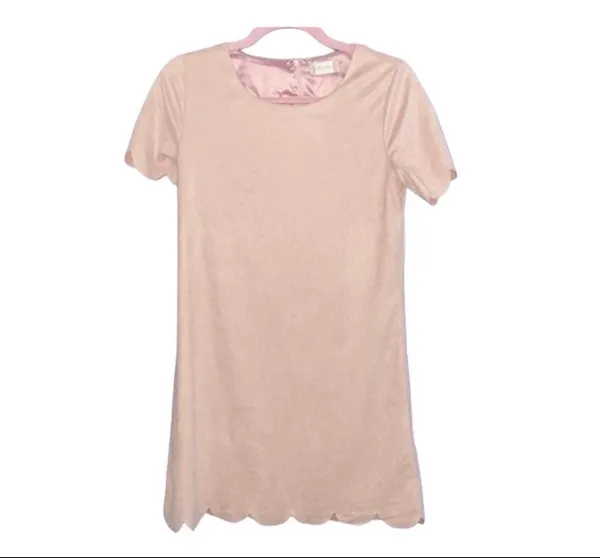 Altar’d State Pink Suede Scalloped Mini Dress Short Sleeve Shift M Feminine - Image 2