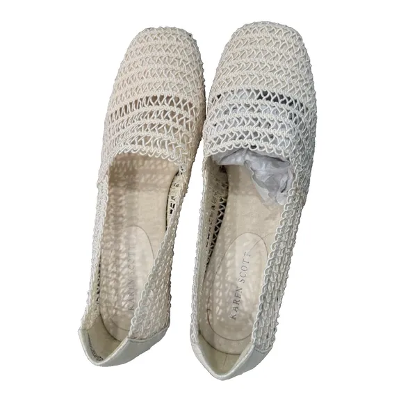 Vintage 90s Karen Scott Woven Mesh Ballet Flats Cream Stretch Loafers 7.5W NIB - Image 5