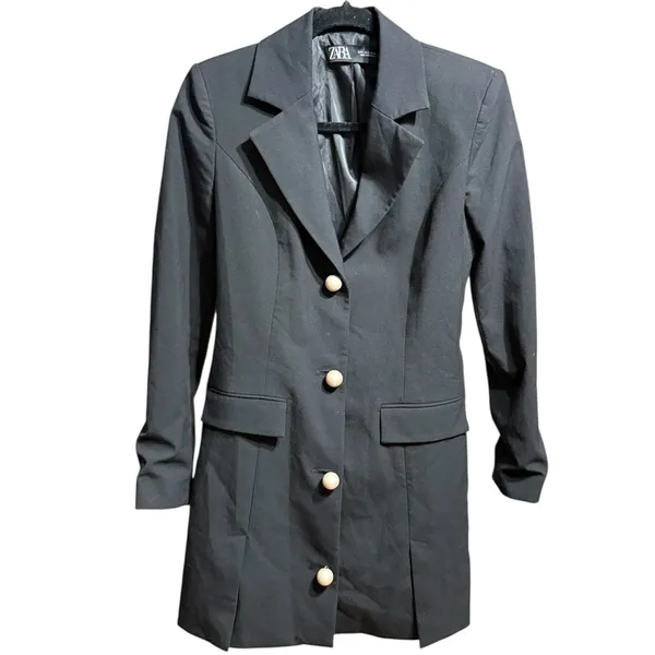 Zara Black Blazer Dress‎ with Pearl Buttons Minimalist Statement Piece - Image 2