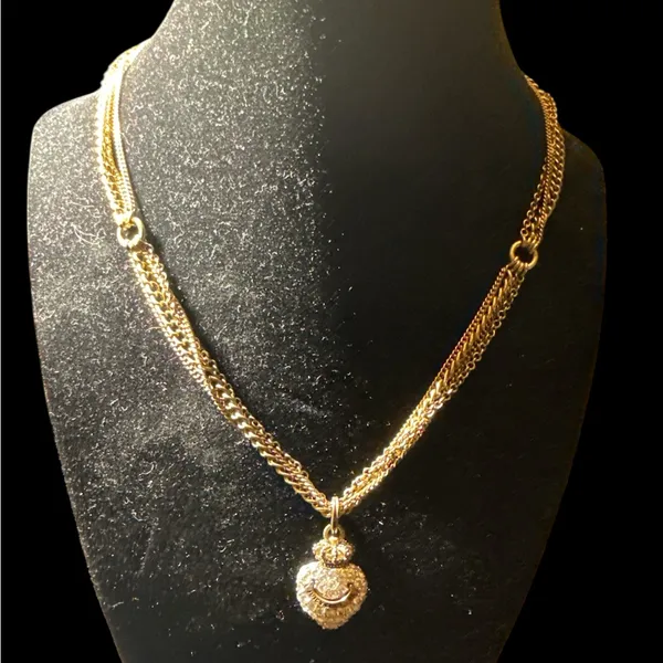 vintage juicy couture, antique gold CZ heart crown neck necklace multilayer - Image 4