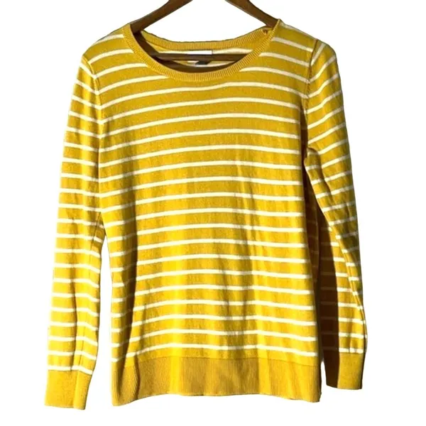 Old Navy Sweater Cotton Blend Mustard Yellow & White Striped Size Large - Image 2